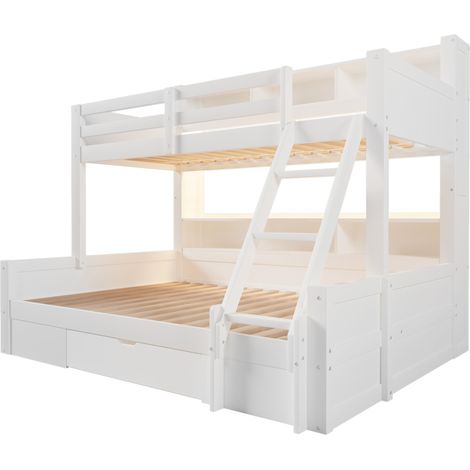 Litera infantil blanca 90x200 cm + 140x200 cm con LED, cajón y escalera (1/5)