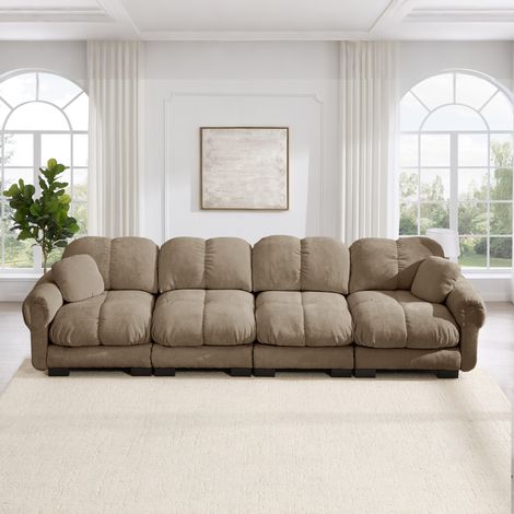 Modulares Chenille-Sofa 330x86x90 cm Braun mit dicken Kissen – MEUBLIV (1/5)