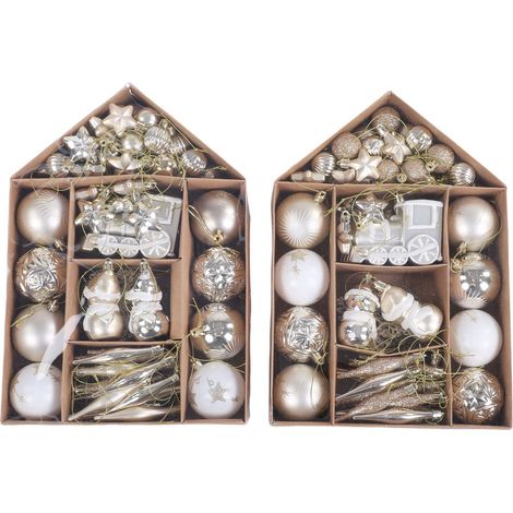 Eosnow 2er-Pack Weihnachtskugel-Ornament-Set, PS-plattierte Sterne, Schneemann, Schneeflocken, Baum-hängende Deko-Kugeln für Zuhause, Weiß und Gold