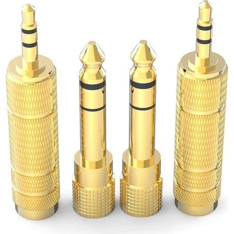 3.5mm male to 6.35mm female and 6.35mm male to 3.5mm female adapters, gold-plated audio plugs, suitable for guitars, pianos, smartphones and headphones, pack of 4. (1/5)