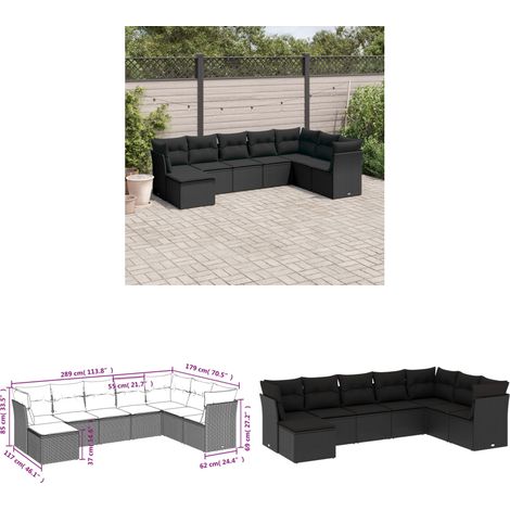Salon de jardin 8 pcs avec coussins noir résine tressée - Salon De Jardin - Canapé Extérieur - Ensemble Salon De Jardin - Meuble De Jardin - Mobilier De Jardin - Home & Living (1/3)
