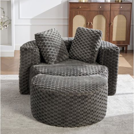 Fauteuil individuel compressé avec pouf, sans montage, tissu, gris foncé, 130×115×84 cm (1/5)