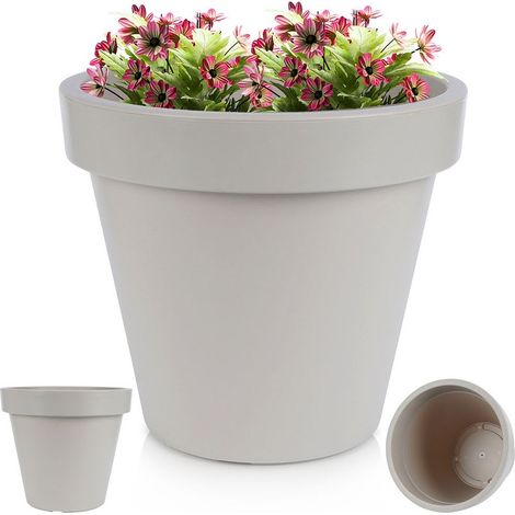 Vaso da giardino per esterni in plastica, rotondo, beige, grande, 39x35 cm (1/5)