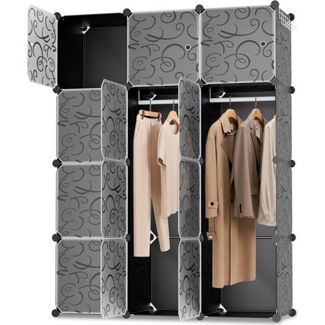 Randaco Armadio da camera da letto fai da te 12/16/20 cubi Plug-in Sistema di scaffalatura con porta Unità di stoccaggio (12 cubi, 140x105x35cm)