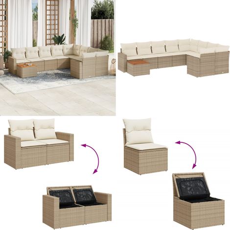 10-tlg. Garten-Sofagarnitur mit Kissen Beige Poly Rattan - Gartenmöbel Set - Lounge Möbel - Outdoor Möbel - Rattan Gartenmöbel - Beige Gartenmöbel - Home & Living (1/5)