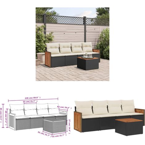 5-tlg. Garten-Sofagarnitur mit Kissen Schwarz Poly Rattan - Gartenmöbel - Esstisch - Lounge Set - Outdoor Möbel - Rattan Gartenmöbel - Home & Living (1/3)