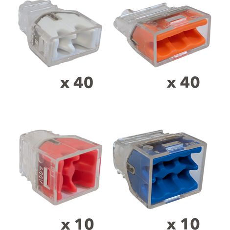 Bornes de connexion automatique 2 , 3, 4 et 6 fils rigides 1,5 à 2,5mm2 - boite de 100 pièces - PREFA ELEC (1/2)