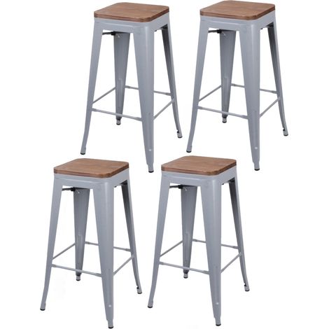 Lot de 4 tabourets de bar en bois et métal design vintage LIV
