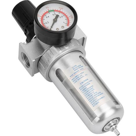 24x10x9cm, Regulateur de Pression d'air Filtre à air Compresseur avec manomètre, BSP 1/2" d'air Filtre de piège à eau Séparateur d'humidité Régulateur de pression avec raccord de montage Dispositif de (1/4)