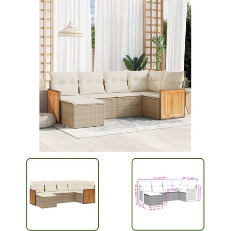 The Living Store 6-tlg. Garten-Sofagarnitur mit Kissen Beige Poly Rattan - Gartenmöbel - Sofasatz - Rattan Möbel - Outdoor Furniture - Esszimmergarnitur (1/3)