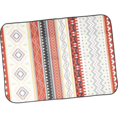 Couverture de pique-nique 200x150cm à motif ethnique, déperlante et portable, beige/rouge (1/5)