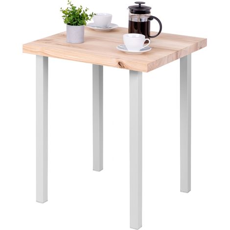 LAMO Manufaktur Table en bois massif avec un bord régulier, table è manger, table de cuisine 60x60x76 cm (L x l x H), Classic, Frène Sévère, Blanc, LBG-01-A-001-9016Cl