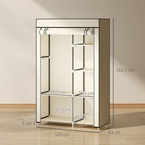 Armoire en tissu, solution de rangement, 6 étagères, 1 tringle, beige (1/5)