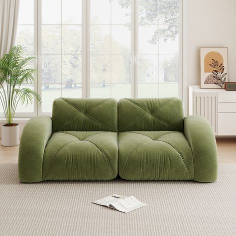 Canapé Modulable 2 Places de Sol en Tissu Chenille Marron - Mousse Haute Densité 32D Confortable - Design Antidérapant Sans Montage pour Salon - Vert (1/5)