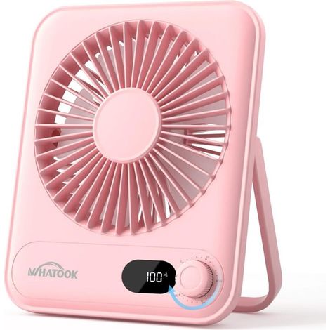 Mini Ventilateur USB 100 Vitesses avec Batterie 2000mAh - Portable Silencieux avec Écran LED. Pliable pour Bureau. Maison. Chambre (Rose) (1/5)
