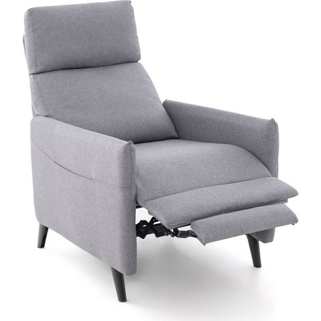 Push Back Recliner Chair Linen Fabric Reclining Armchair Single Sofa (1/5)