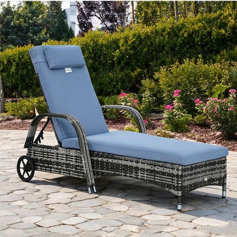 Mobilier de jardin en rotin coloris gris bleu 200 x 73 x 103 cm (1/5)