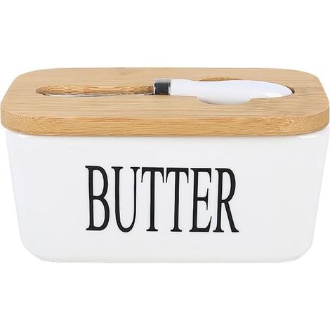 Pot à beurre en verre céramique avec couvercle en bois boîte à beurre naturelle avec couvercle en bois scellé (1/5)