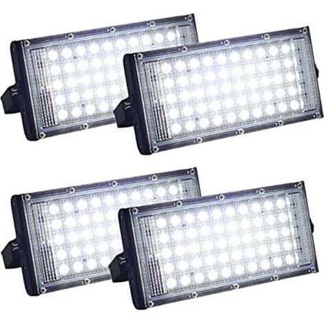 Set mit 4 ultrahellen, wasserdichten IP66-LED-Flutlichtstrahlern für den Außenbereich, geeignet für Hof, Garage, Sportplatz (50 W)