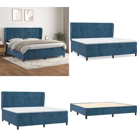 Cama box spring con colchón terciopelo azul oscuro 200x200 cm - Colchón de muelles - Cama con cabecero ajustable
