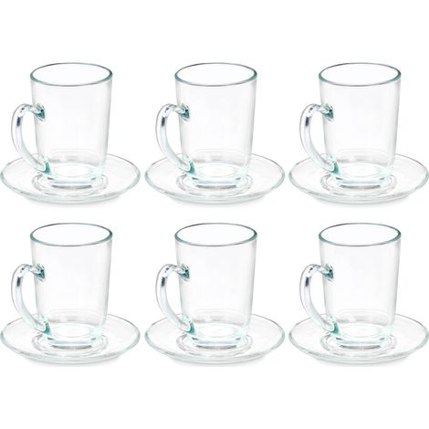 Cappuccino-Tassen aus Glas mit Untertassen, 200 ml, 6er-Set
