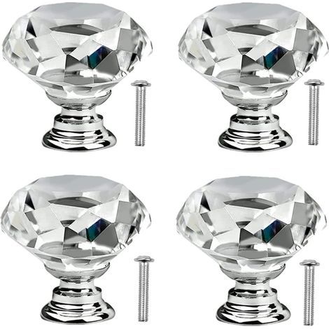 4 Pcs Poignée Bouton de Porte Placard Meuble Tiroir Diamant de Verre Cristal Boutons de tiroir en cristal avec vis pour commode de cuisinepoignées de porte en verre de cuisine 30mm (1/5)