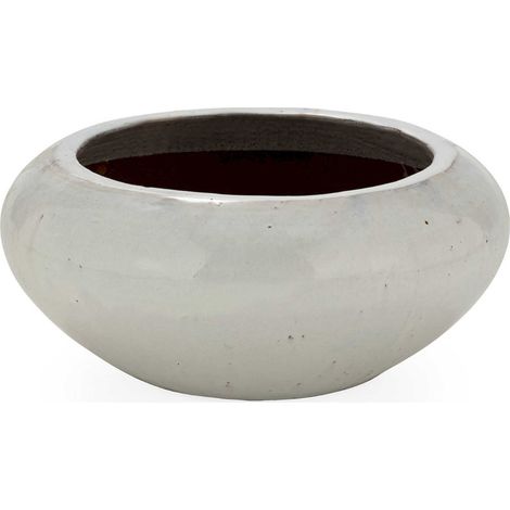Cache pot en grès blanc avec orifice de drainage élégant - Blanc grès naturel