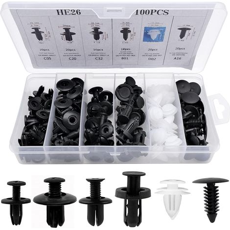 100Pcs Rivet Clips Plastique, Clips Voiture Attaches de Pare Chocs Clips à Rivets, Rivets Plastiques Fixation de Protection avec différentes formes et tailles (1/5)