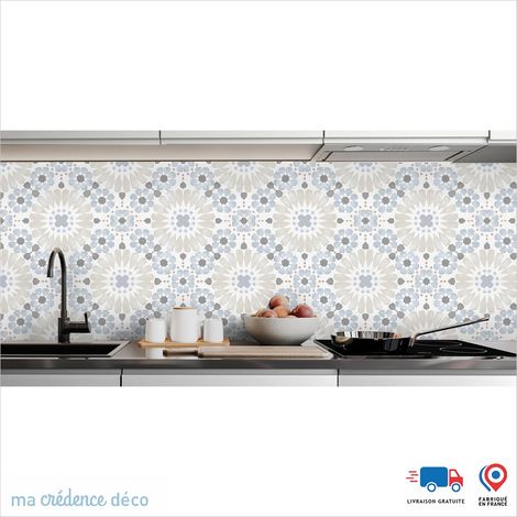 Crédence : Carreaux de ciment fleurs - Couleur Couleurs pales - Alu composite - 120 - 60 (1/3)