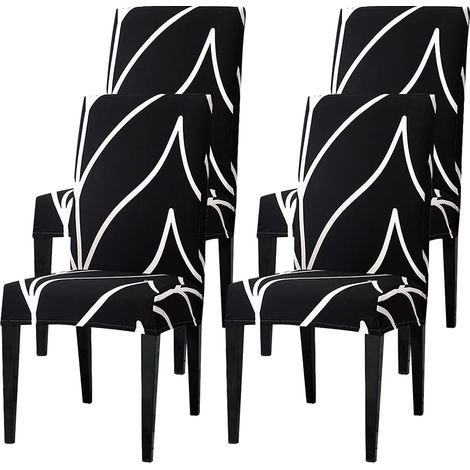 4pcs amovible lavage à l'eau impression élastique spandex tissu housse de chaise (noir) (1/5)