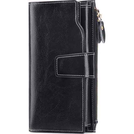 Portefeuille femme en cuir grande capacité (noir)
