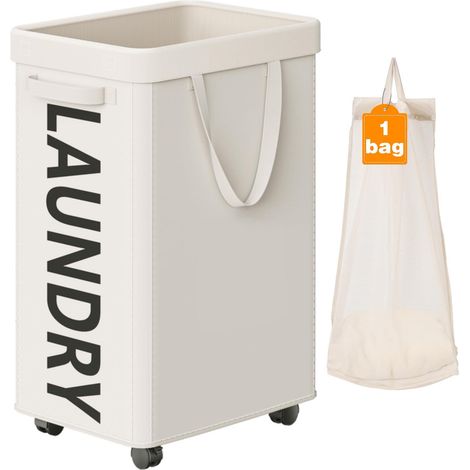 Panier à linge ultra-mince avec roulettes, facile à déplacer, adapté au rangement des vêtements sales de la salle de bain à la maison (1/5)
