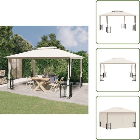 The Living Store Gazebo con Teli Laterali e Doppio Tetto 3x4 m Crema - Ombra esterna