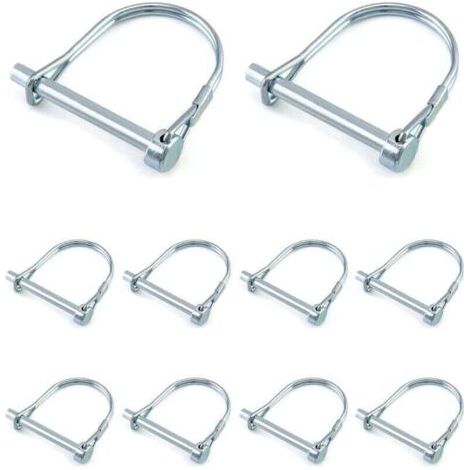 10 Pcs Goupille de Verrouillage Forme D, Goupille Securite en Acier au Carbone Galvanisé pour Jardin Pelouse Remorques - 6 x 50 mm (1/5)
