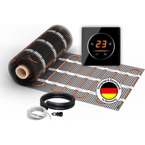 Chauffage au sol électrique pour carrelage WARMON CLASSIC LIGHT 100 W/m² + Thermostat WiFi OKE-25 Tactile, cadre verre Garda noir - 14 m²