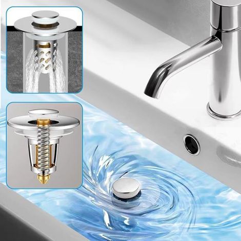 Bonde de Lavabo - 30 mm et 45 mm - Universelle pour Évier et Baignoire - Pop Up - Acier Inoxydable - Lot de 2 (1/5)