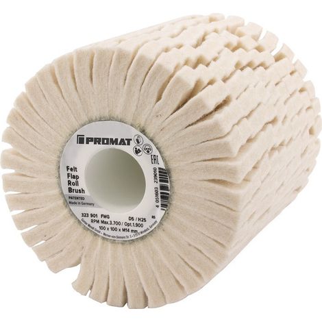Rodillo de fieltro satinado H25Cut D5 H25 Blanco suave Ø100xW100mm 19mm PROMAT