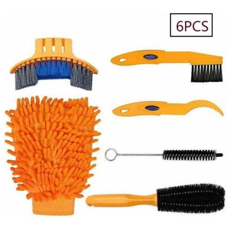 Kit de nettoyage de vélo (6 pièces) : brosses pour chaîne, pneus, pignons, coins et taches. Convient aux VTT, vélos de route, vélos de ville, vélos pliants, etc. (1/5)
