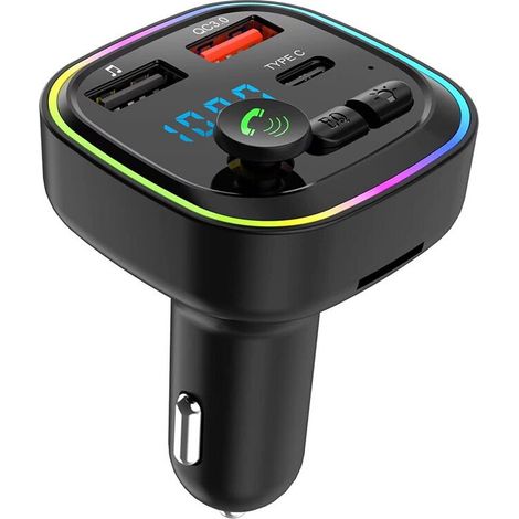 Adattatore trasmettitore FM PD per autoradio da 20 W, con connettore Type-C e QC3.0, compatibile con schede TF e unità flash USB.