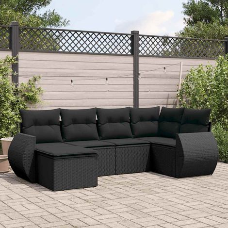 Salon de jardin 6 pcs en résine tressée avec coussins ensemble modulable extérieur noir - PANGIVO (1/5)