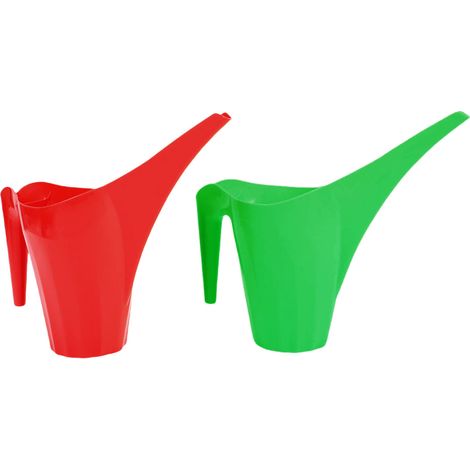 Lot de 2 arrosoirs de 1,2 L en plastique avec long bec verseur, pour plantes d'intérieur et d'extérieur, légers et portables, rouge et vert. (1/5)