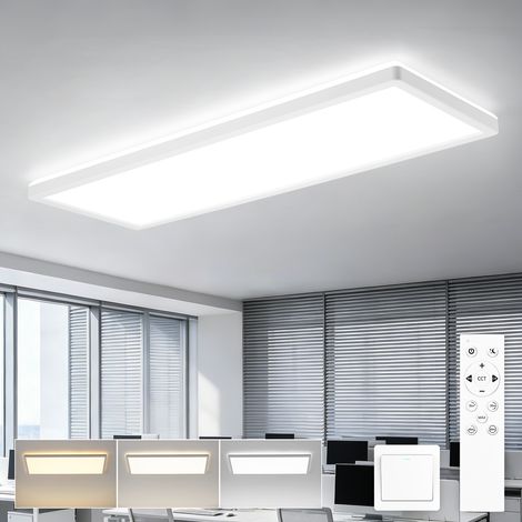 GBLY Panel LED 58x20 Plafón Largo Negro Plano Panel Techo Regulable Lámpara Techo con Mando a Distancia Gran Lámpara Oficina Techo 22W Rectangular Lámpara Luz Diurna para Oficina Taller Pasillo Cocina