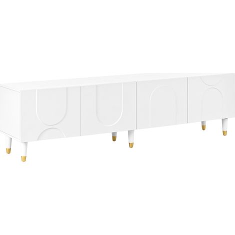 Mueble TV blanco de 4 puertas con relieve de arco asimétrico 180 x 40 x 50 cm (1/5)