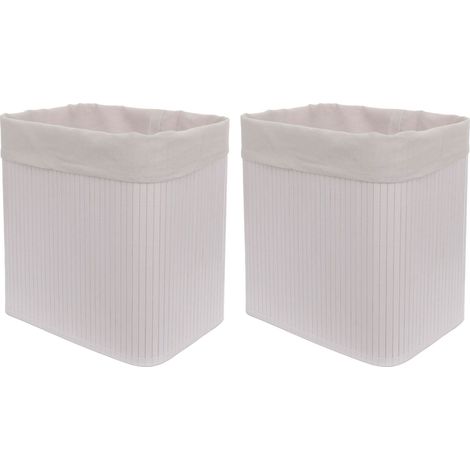 Lot de 2 paniers de rangement HWC-C21 Panier Boîte de rangement Boîte de tri Panier d'étagère bambou 33x33x23cm - blan