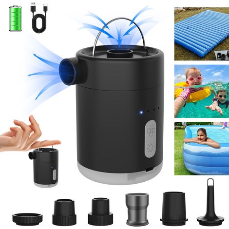 Elektrische Luftpumpe, Luftmatratzen-Aufblasgerät, elektrischer Inflator, elektrische Luftmatratzenpumpe, elektrische Luftmatratzenpumpe mit 6 Luftdüsen, Schwimmbad, Camping-LED-Licht