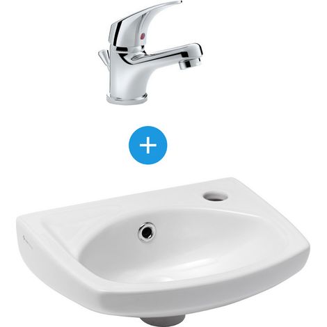 Siko Lavabo Siko Siko con troppopieno, 35x28 cm + miscelatore Jika Talas (Gruppo Roca) con scarico estraibile e pop-up, cromo (EUR913