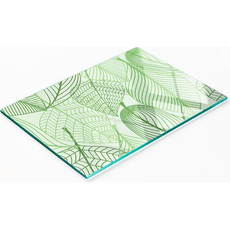 Tabla de cortar decorativa de vidrio templado para cocina con dise帽o de hojas, 80x52 cm. (1/5)