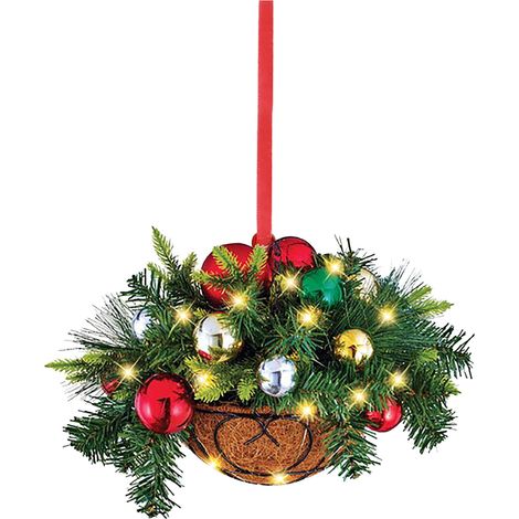 Panier Suspendu En Bois - Décoration De Noël Pré-Éclairée Pour Extérieur Et Intérieur - 8 Cm - Ornement Festif Pour Arbre Porte Fenêtre Ou Sac (1/5)