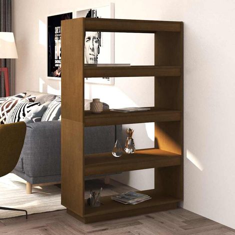 Bibliothèque/Séparateur de pièce Étagère de Rangement - pour Bureau Salon Chambre Cuisine Marron miel 80x35x135 cm Pin BV518819 - BonneVie (1/5)