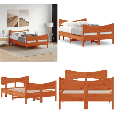Massivholzbett ohne Matratze Wachsbraun 120x200 cm Kiefernholz - Holzbett - Kiefernholzbett - Massives Holzbett - Doppelbett - Bettrahmen - Home & Living (1/5)